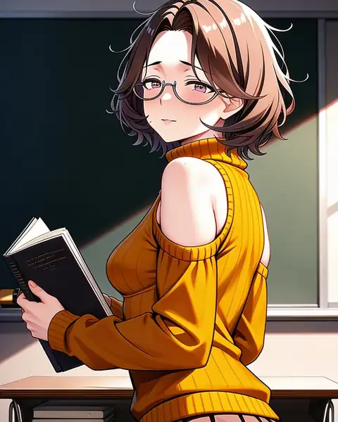 AI-created illustrated reader in an orange sweater